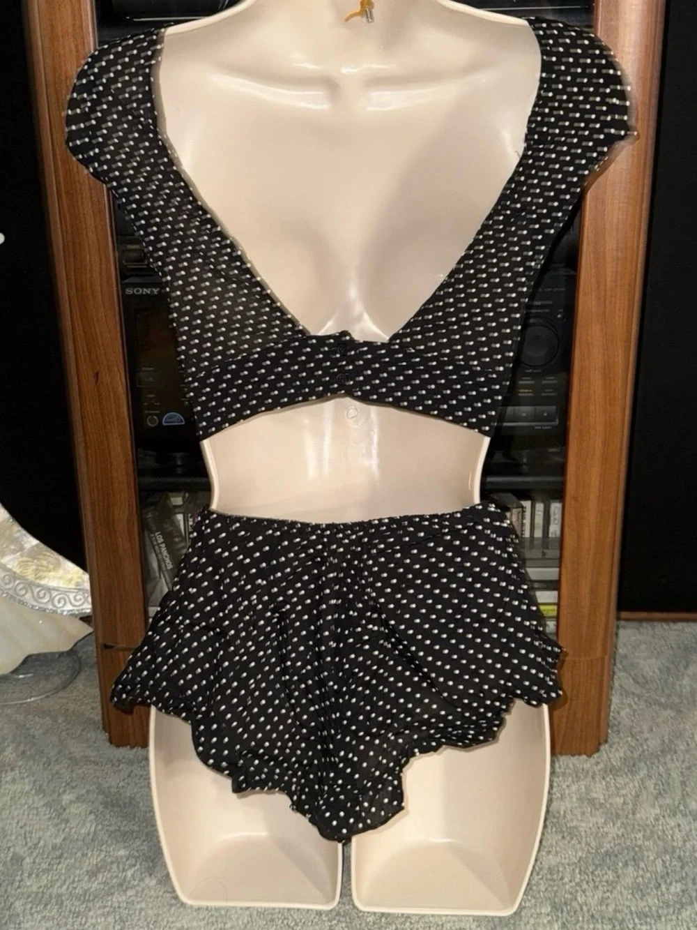 Brandy Melville Black with White Polka Dot Set